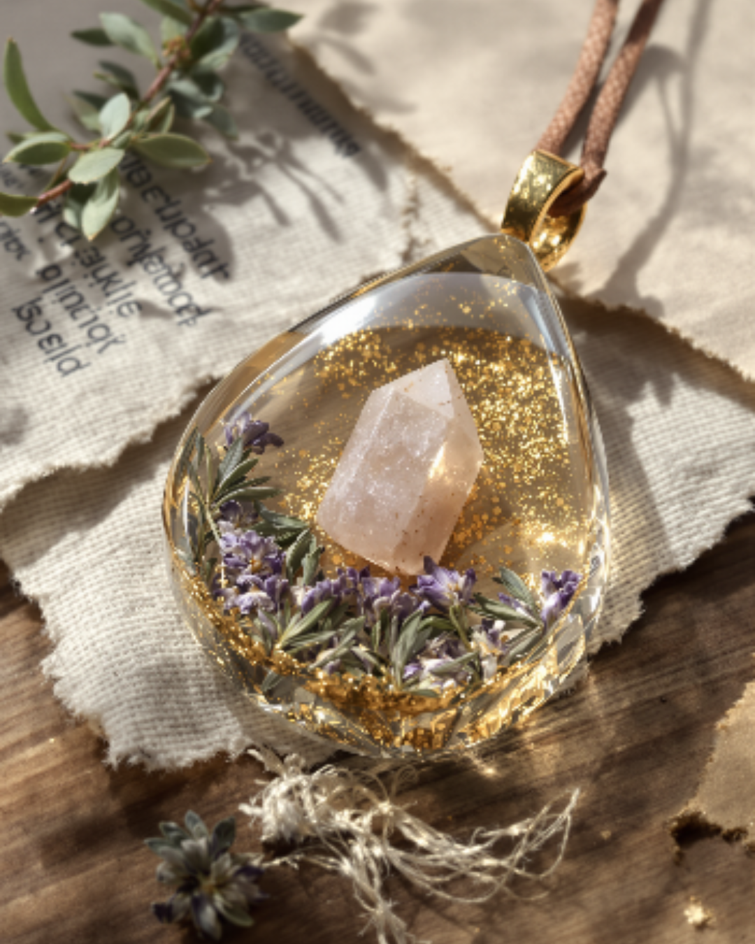 Pendentif avec cristal et fleurs